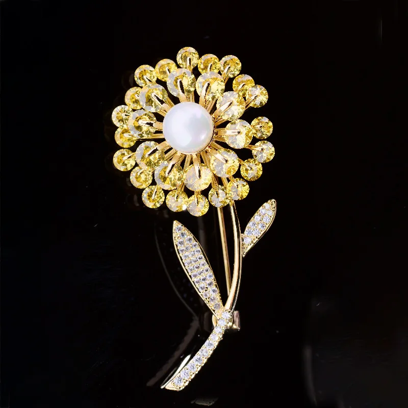 

Fashion Korean Style Daisy Brooch Micro-set Copper Real Gold Plated Zircon Brooch Creative Flower Brooch Clothing Accessories