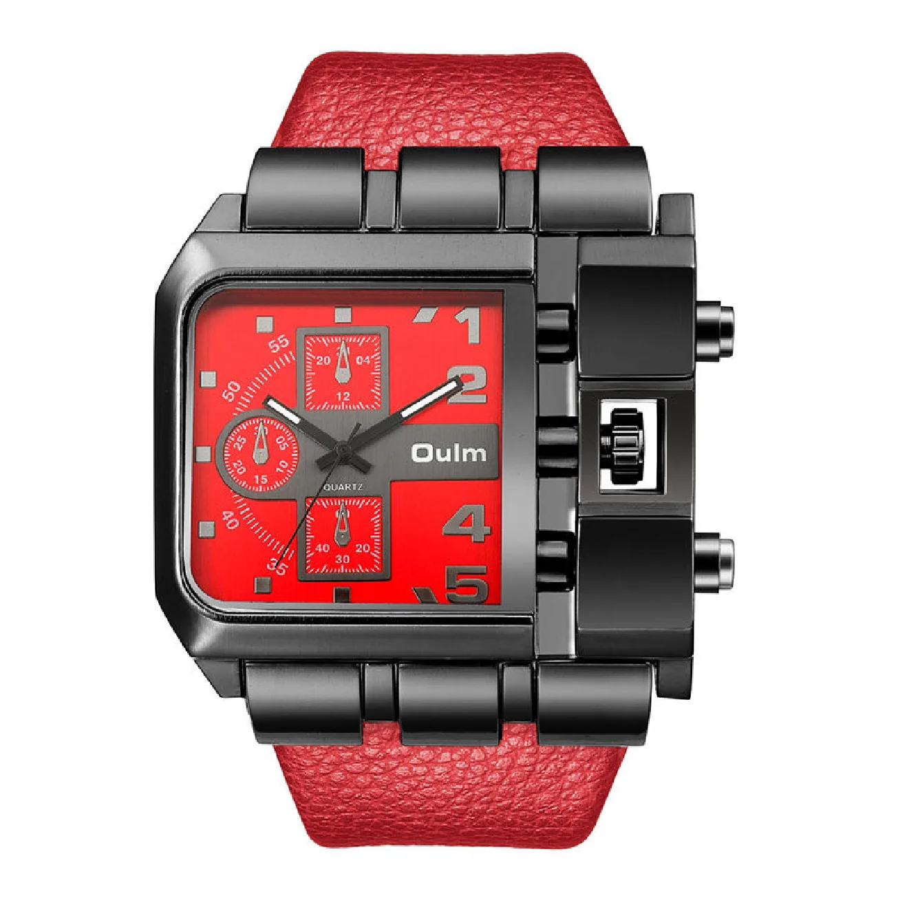 

Oulm Luxury Brand Man Wristwatch Auto Date Fashion Male Quartz Watch Unique Design Sport Men's Watches Red relogio masculino