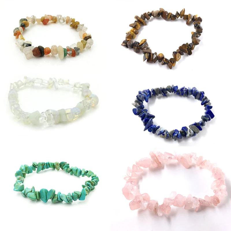 

11 Color Irregular Natural Gem Stone Bracelet Crystal Stretch Chip Beads Nuggets Bracelets Bangles Quartz Wristband For Women
