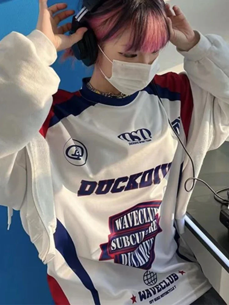 

Футболка Y2K в стиле Харадзюку с надписью, женские модные корейские толстовки большого размера с длинным рукавом, уличная одежда, спортивные толстовки в стиле хип-хоп, топы