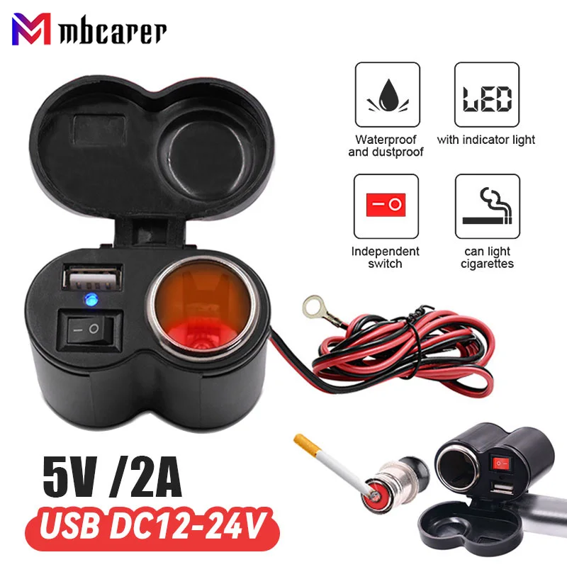 

5V 2A Motorcycle Cigarette Lighter Socket DC12-45V Moto Cigarette Lighter Waterproof USB Handlebar Power Adapter with Switch