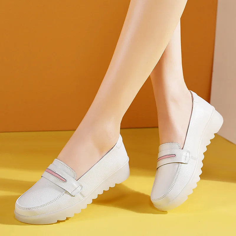

Women's Shoes Hospital Leather Nurse Shoes Comfortable Soft Bottom White Work Shoes Increased Leather Women's Shoes Sneakers
