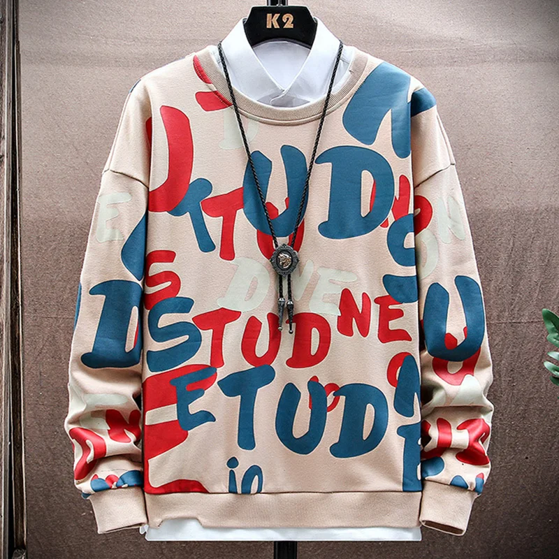

Sweatshirts Spring Autumn Oversized Men Streetwear Fashion Colorful Letter Hip Hop Pullover Crewneck Sweatshirt Plus Size 8XL