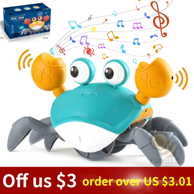 

Crawling Crab Baby Toys with Music LED Light Up Musical Toys for Toddler Automatically Avoid Obstacles Interactive Toys for Kids