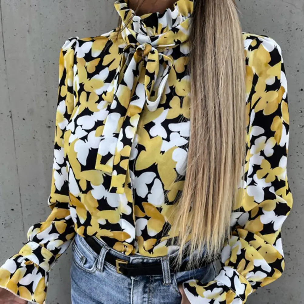 

Chic Female Office Ladies Shirt Printing Top Office Shirt Lightweight Button Cuffs