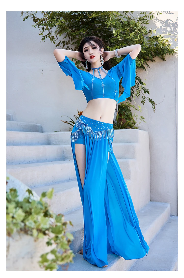 Комплект костюмов для танца живота топ с расклешенными рукавами + длинная юбка