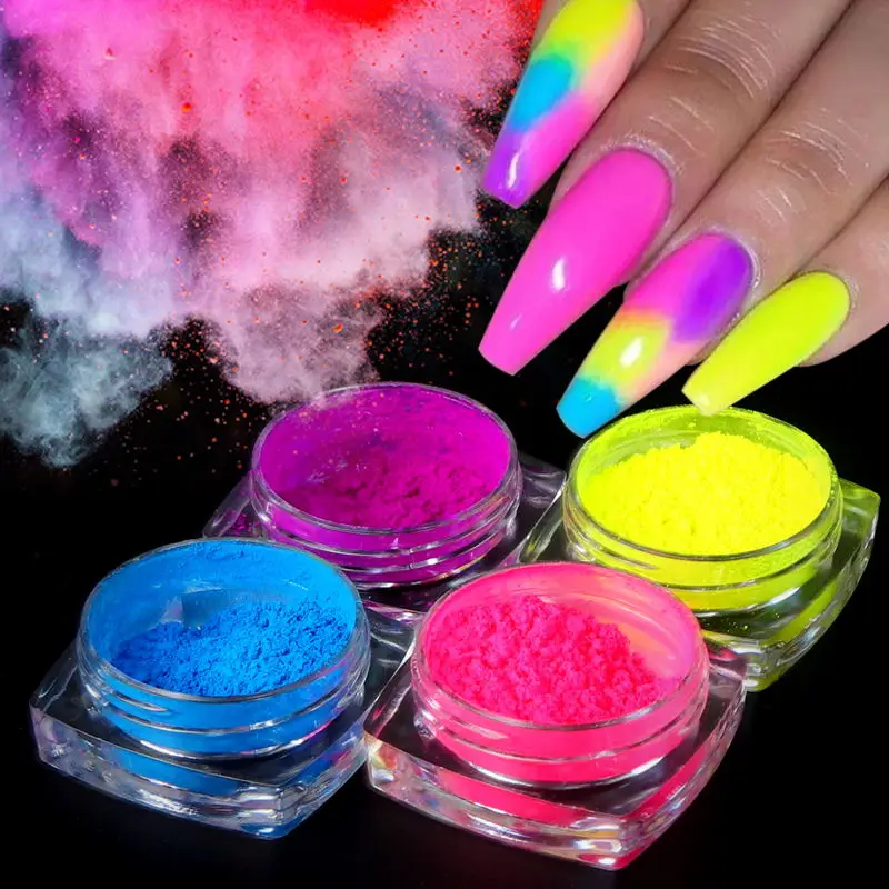 

9 Boxes/Set Fluorescent Pigment Powder For Nail Design Shiny Neon Flocking Powder Spring Summer Glitter Nail Art Decorations DIY