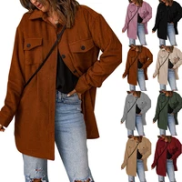 2022 new autumn and winter solid color corduroy outer single breasted casual lapel woolen coat womens clothing