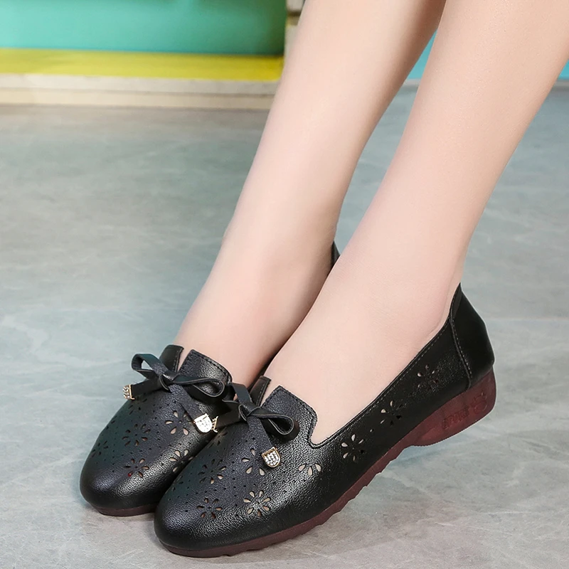 2022women's flat shoes ballet rhinestone bow dance shoes spring and summer mesh breathable hollow loafers simple women's sandals