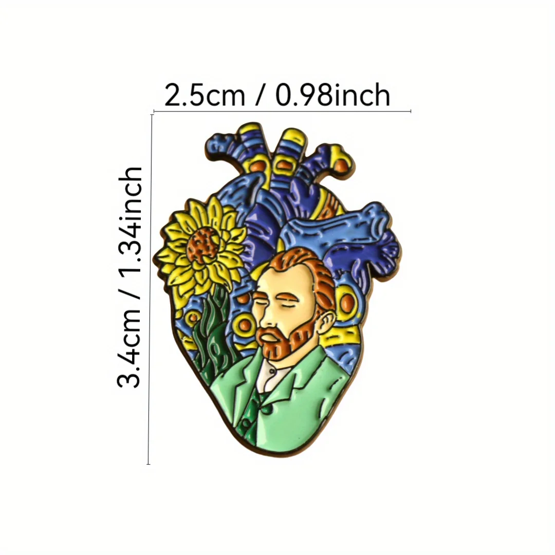 Artistic Anatomical Heart Enamel Brooch Pin - Alloy Fashion Van Gogh Accessory for Backpacks and Clothing