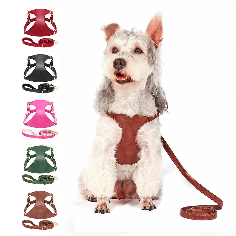 

Puppy Dog Harness and Leash Set Soft PU Leather Dogs Cat Vest Harness With Lead Leash For Small Medium Dogs Cats Chihuahua