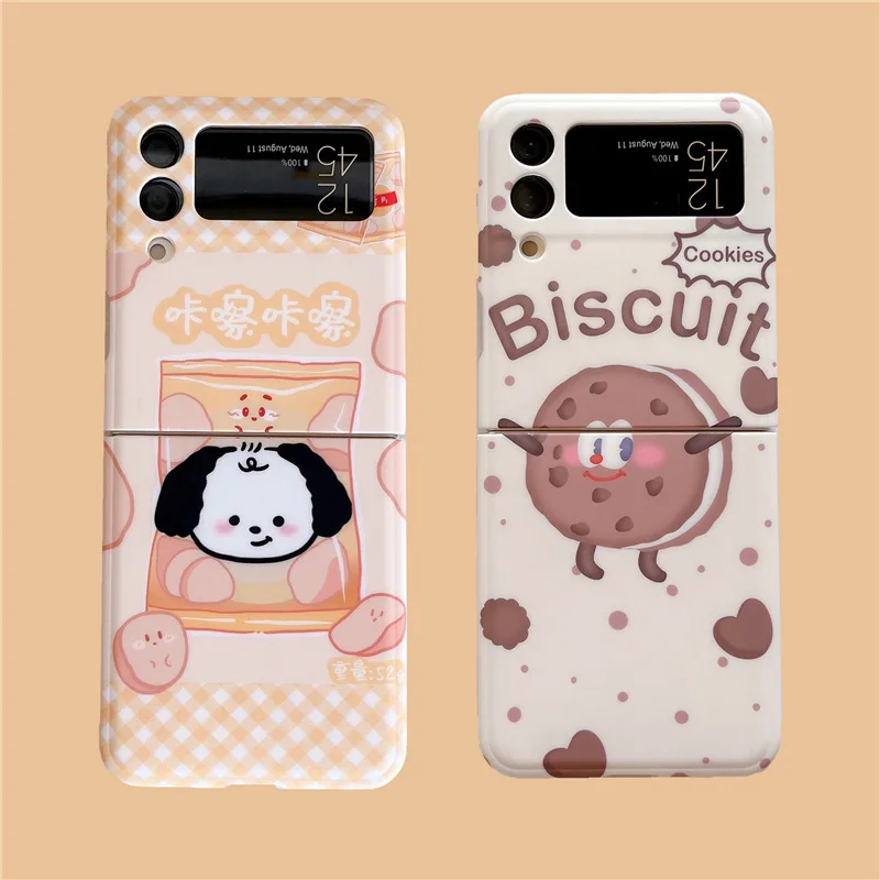 

Cute Chip Cookie Puppy Phone Case for Samsung Galaxy Z Flip 3 Z Flip 4 Hard PC Back Cover for ZFlip3 ZFlip4 Case Shell