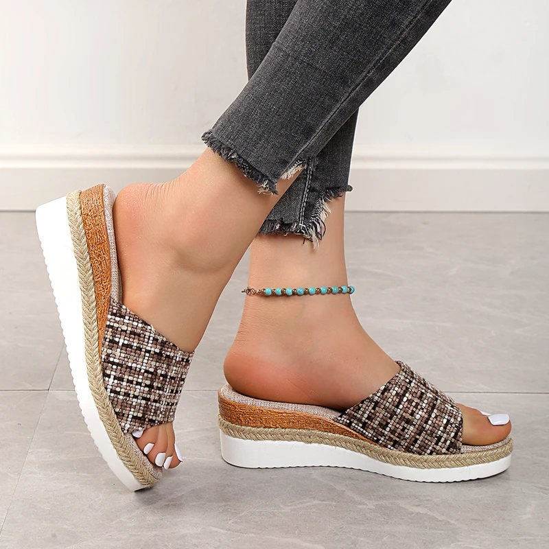 Women Sandals Elegant Woman Shoes with Low Heels Wedge Sandals Summer   Peep Toe Platform Sandals Ladies Slippers