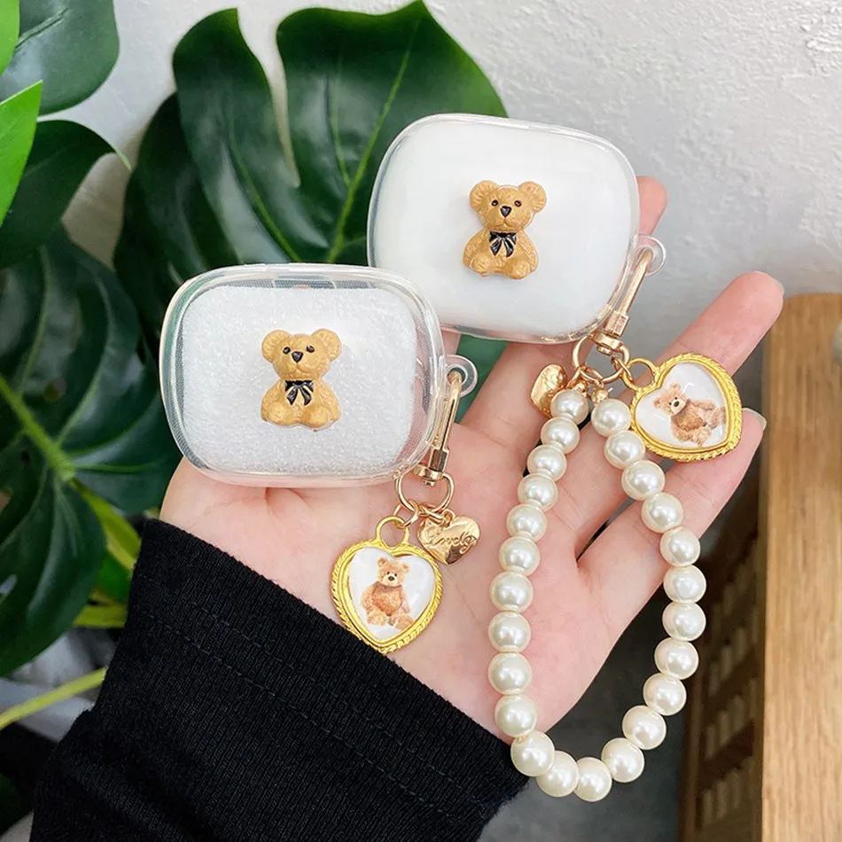 

For Samsung Galaxy buds live /buds 2pro / buds PRO Case Cute Korean bear keychain Transparent Silicone Earphone Cover buds Plus