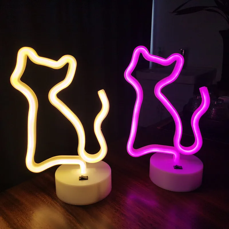 

Неоновый ночсветильник в форме кошки с питанием от USB, праздничный декоративный светодиодный светильник для спальни, украшение для свадебн...