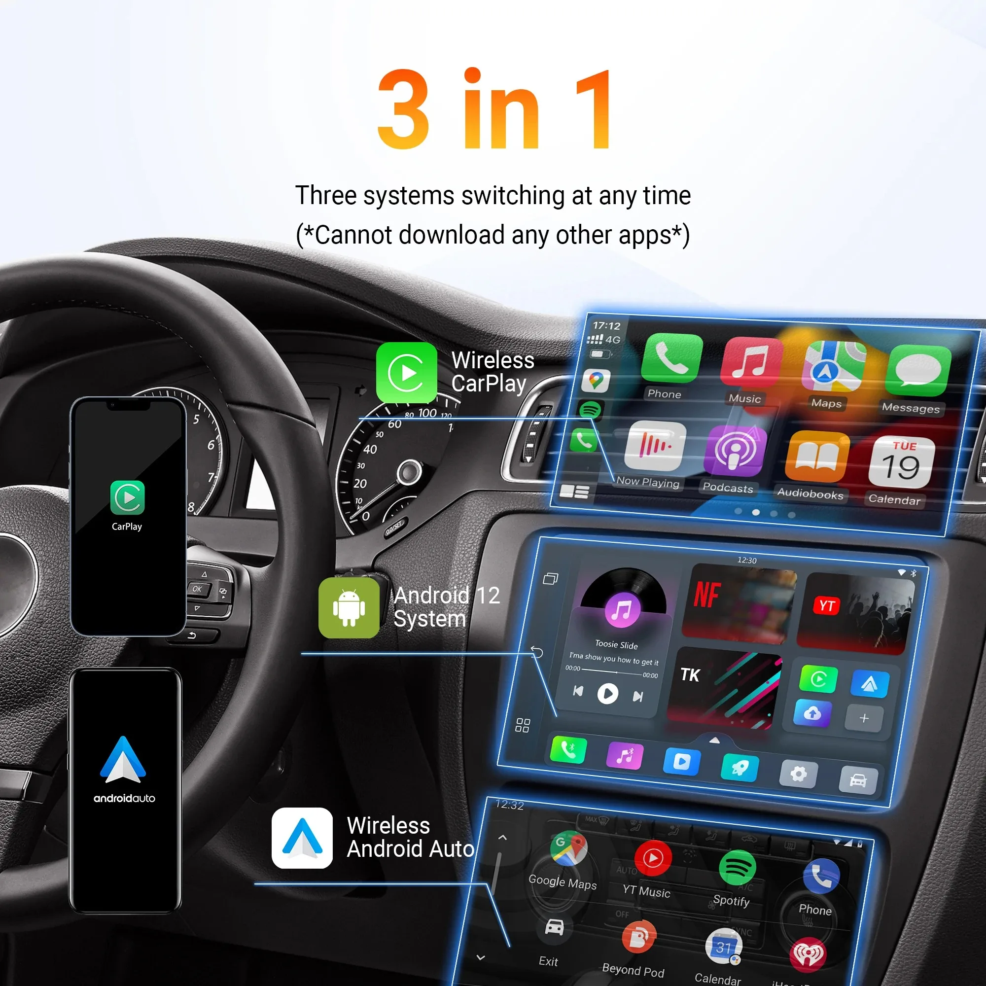 Фото Беспроводной адаптер OTTOCAST Play2Video Pro для CarPlay и Android Auto с поддержкой TikTok, YouTube, Netflix, IPTV для VW, Benz, Kia, Honda, Toyota №3