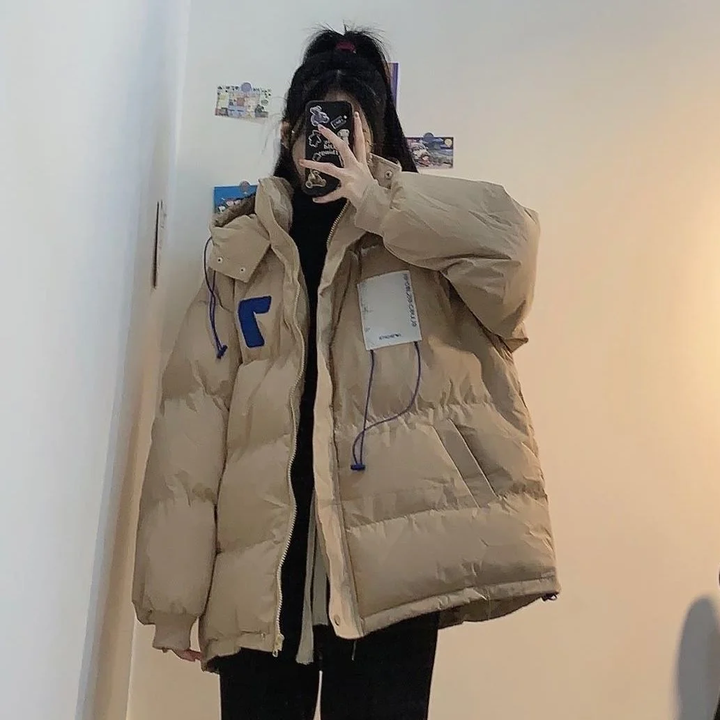 

Autumn Winter Thicken Warm Medium Long Chic Parka Women Casual Sweety Solid Color Big Pocket Loose Hooded Coat Jackets Outwear