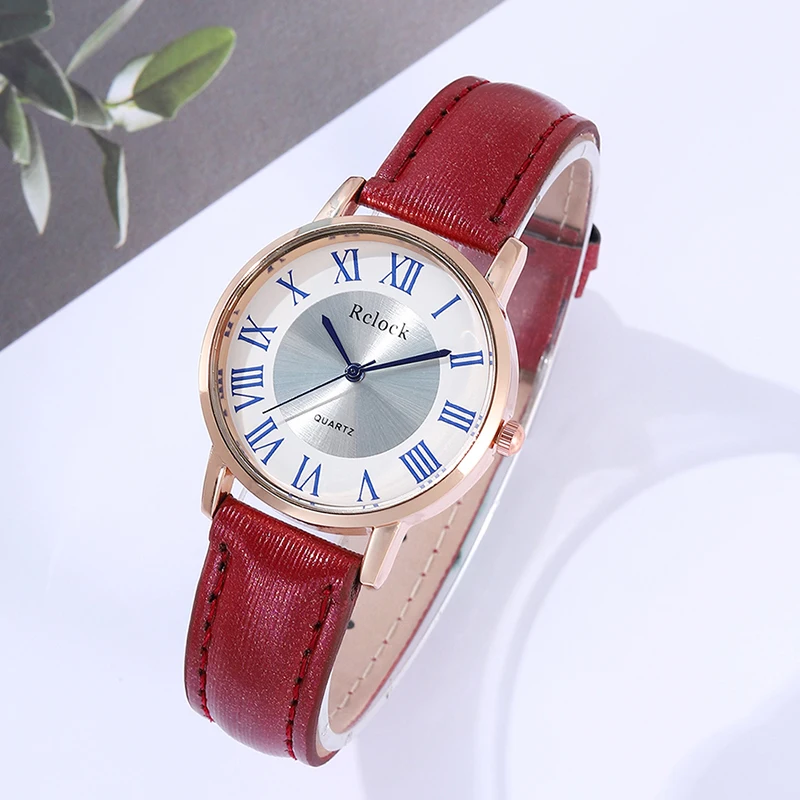

часы женские Брендовые женские часы, модные повседневные красные наручные часы с кожаным ремешком, 2022, женские кварцевые часы в простом сти...