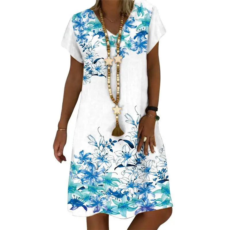 

Fashion Women V Neck Plus Size Sexy Women's New Women's Short Sleeve Dress 3D Digital Printing Dress