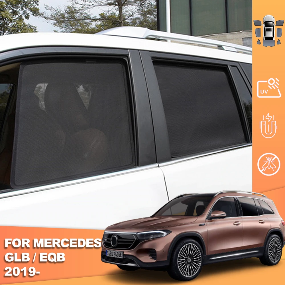Фото Для Mercedes Benz GLB EQB 2019-2025 Магнитная автомобильная солнцезащитная шторка на лобовое стекло, задние боковые сетчатые шторки для защиты от солнца для детей. №2