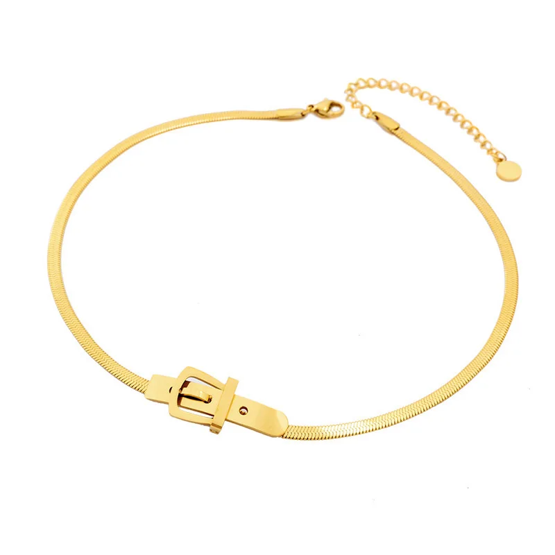 

Buckle Snake Chain Necklace for Women,Choker Collar Necklace, Stainless Steel Adjustable Link Minimalist Jewelry