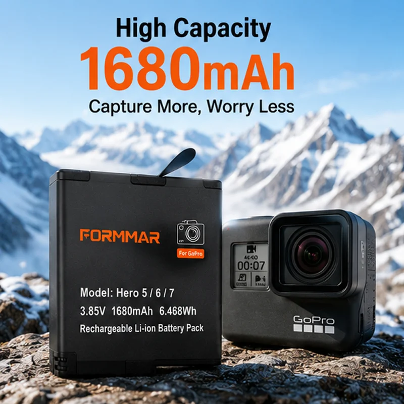 Фото Аккумулятор HORMMAR 1680 мАч для GoPro Hero 5 6 7 Black AHDBT-501 3.85V, перезаряжаемый литий-ионный аккумулятор для экшн-камер №2