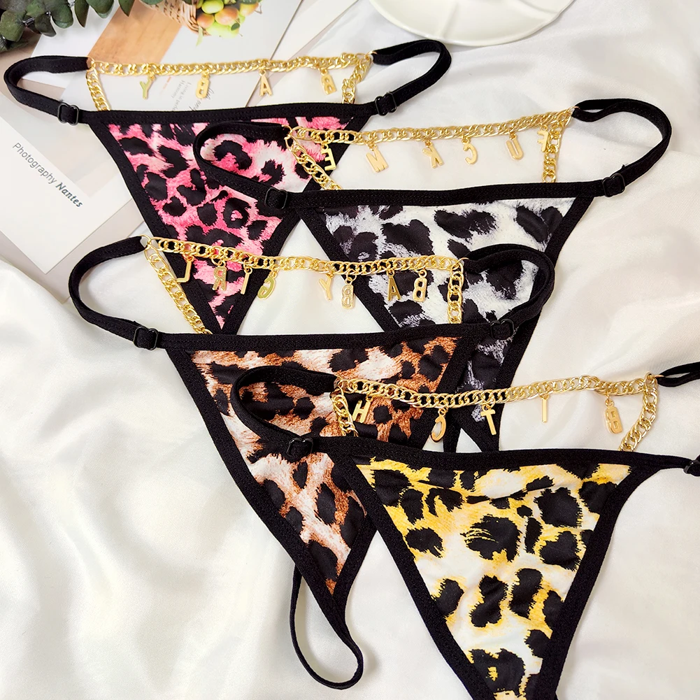 

Custom Sexy Leopard Bikins Thongs With Name Waist Body Chain for Women Metal Letter Chain Personalized Valentine's Day Jewelry