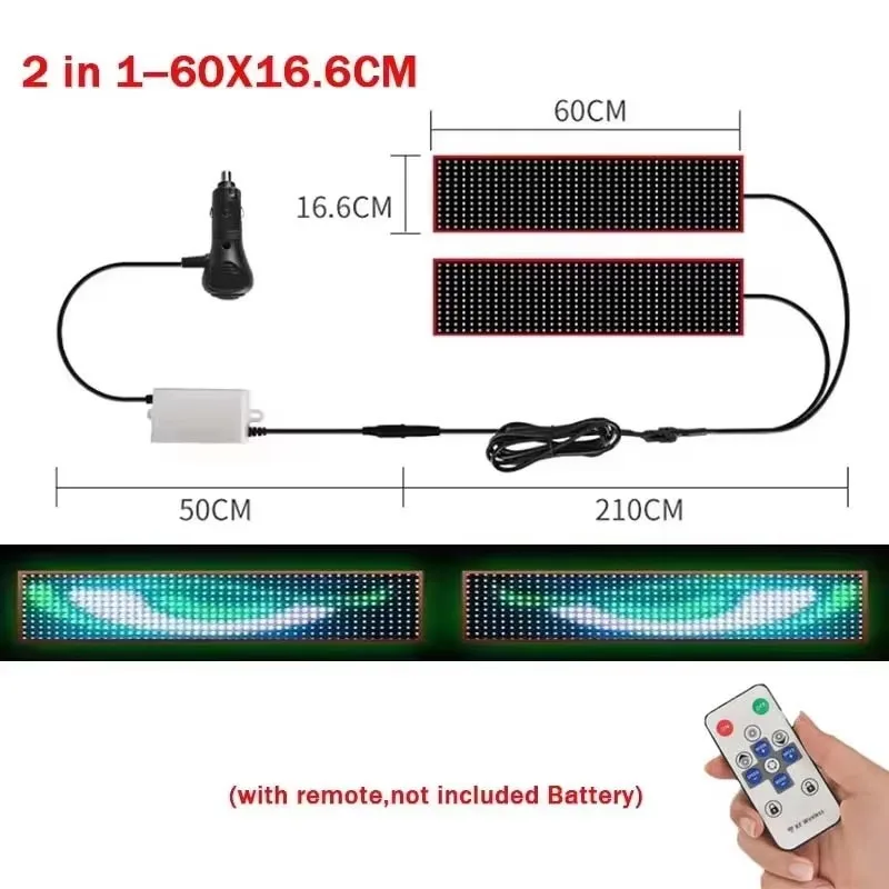 

60/70/80 см 2 в 1, грузовик, автомобиль, глаз дьявола, светодиодная пиксельная панель, пульт дистанционного управления, декоративные светильники, прокрутка для глаз лобового стекла доски