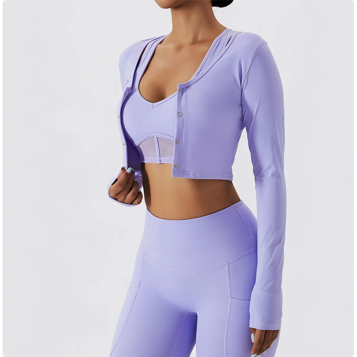 

Wyplosz Shirts Women Crop Seamless Gym Yoga Fitness Tops Workout Comfortable Quick Drying Gradual Change Outdoor Cardigan Button
