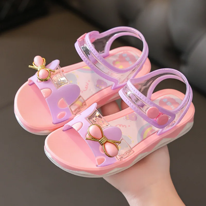Summer little girl sandals 2022 new flowers cute pink purple