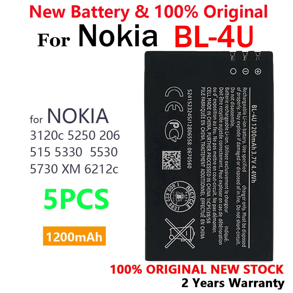 100% оригинальный аккумулятор BL-4U для Nokia 3120c 5250 206 515 5330 5530XM XpressMusic 5730 6212c 1200 мАч новые