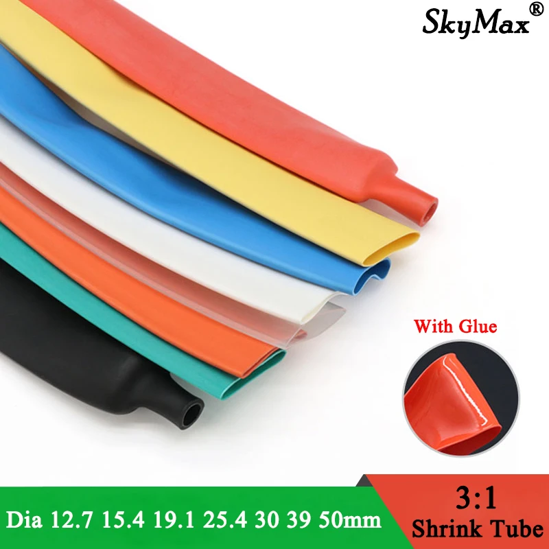 

Dia 12.7/15.4/19.1/25.4/30/39/50 mm Dual Wall Heat Shrink Tube Thick Glue 3:1 ratio Shrinkable Tube Adhesive Line Wrap Wire Kit