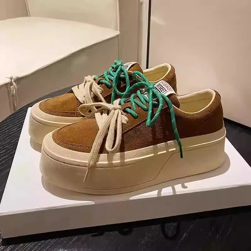 Туфли на толстой подошве весну и осень 2023 года новые двухцветные туфли шнуровке