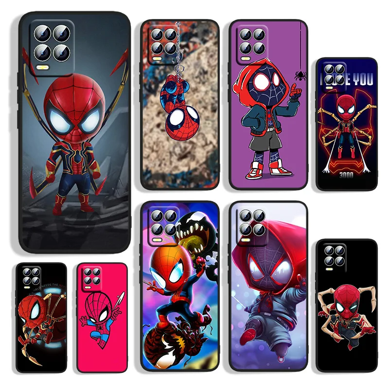 

Marvel Cute Spiderman For OPPO Realme GT Master Neo Q3S Q2 X50 X7 X3 X2 C21Y C17 C11 C3 Pro Carnival Black Phone Case