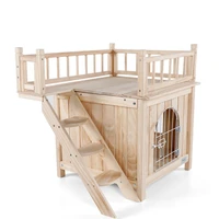 solid wooden dog kennel cat bed with door guardrail