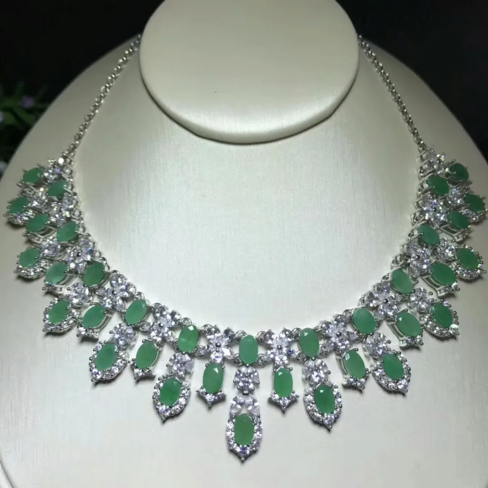 

[MeiBaPJ]High Quality Natural Emerald Pendant Necklace with Certificate 925 Pure Silver Fine Wedding Jewelry for Women