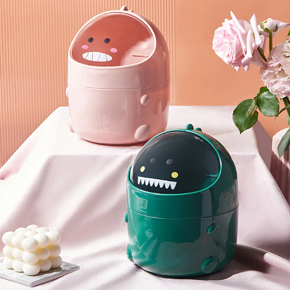 

Removable Debris Makeup Brush Storage Bucket Dinosaur Desktop Trash Can Household Living Room Flip-Top Paper-Basket Practical