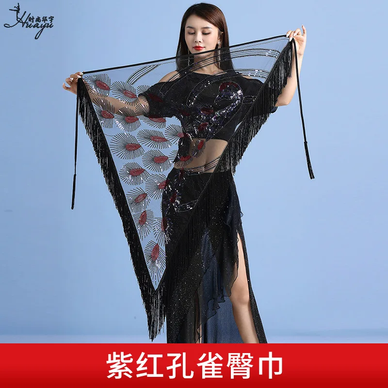 Платок для танца живота треугольной формы с кисточками и блестками