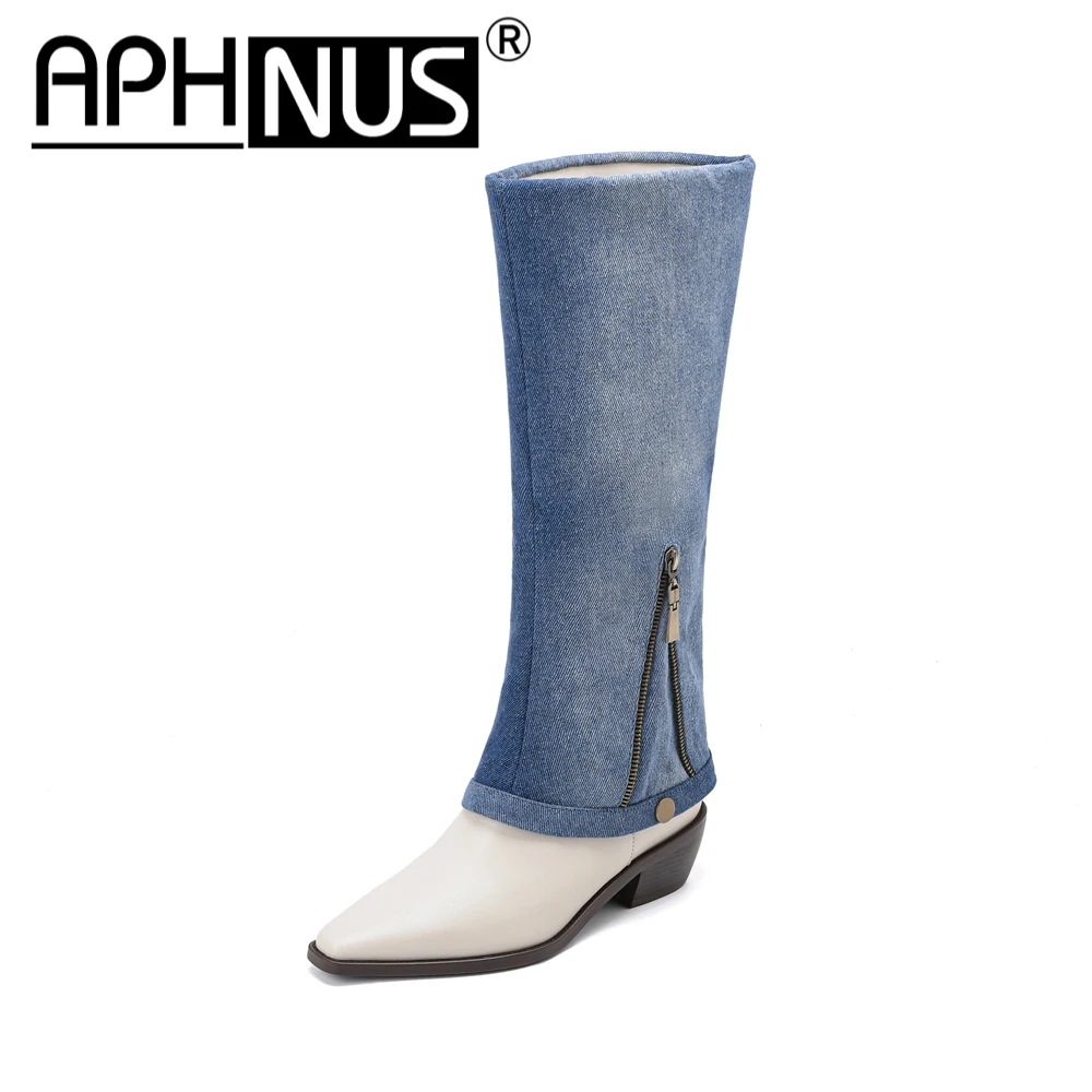 

Женские высокие сапоги выше колена APHNUS, высокие сапоги на среднем каблуке, женские сапоги, новинка 2023