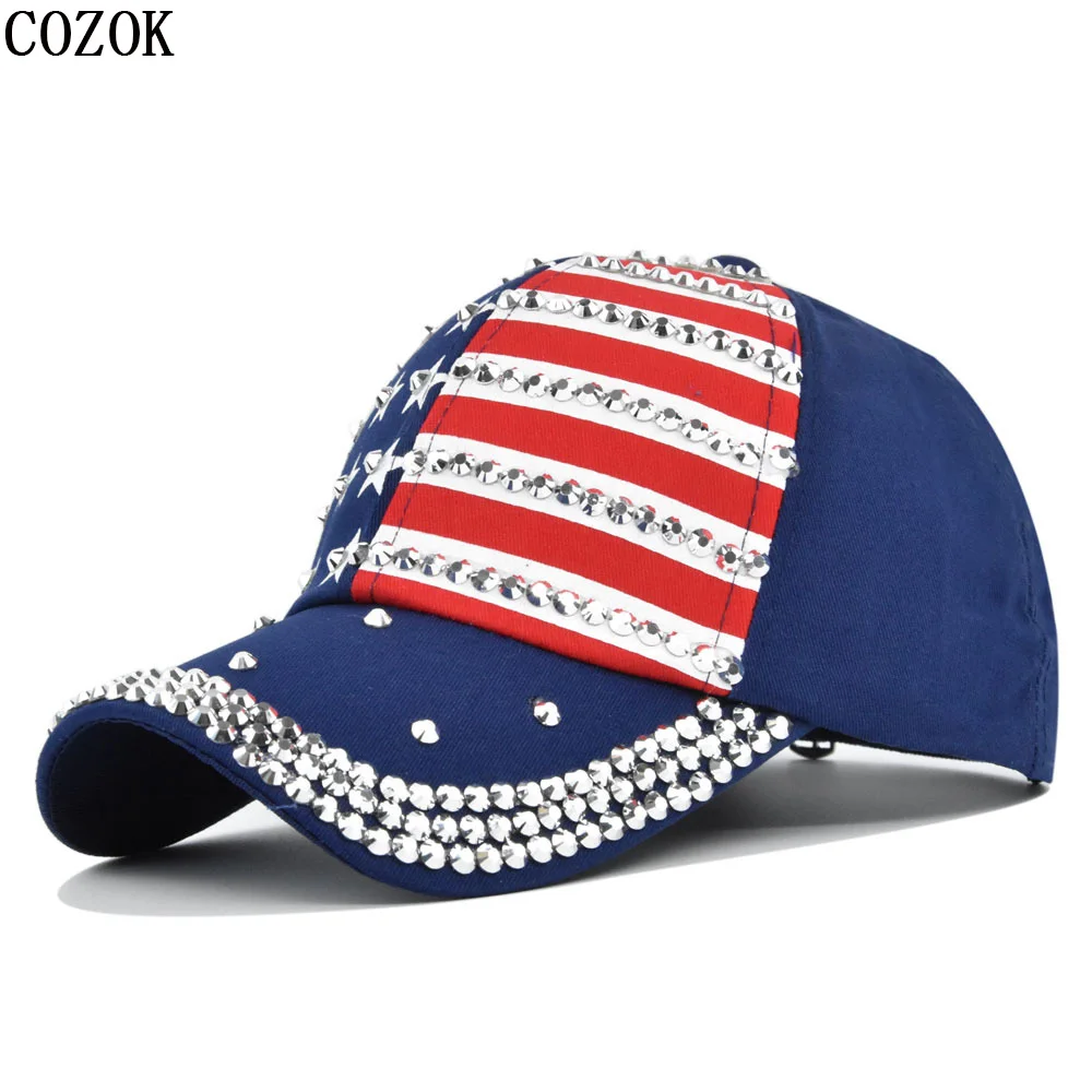 The New Diamond-Encrusted American Flag Baseball Cap Men's And Women's Sunshade Sunscreen And UV Protection Fashion Trend Hat