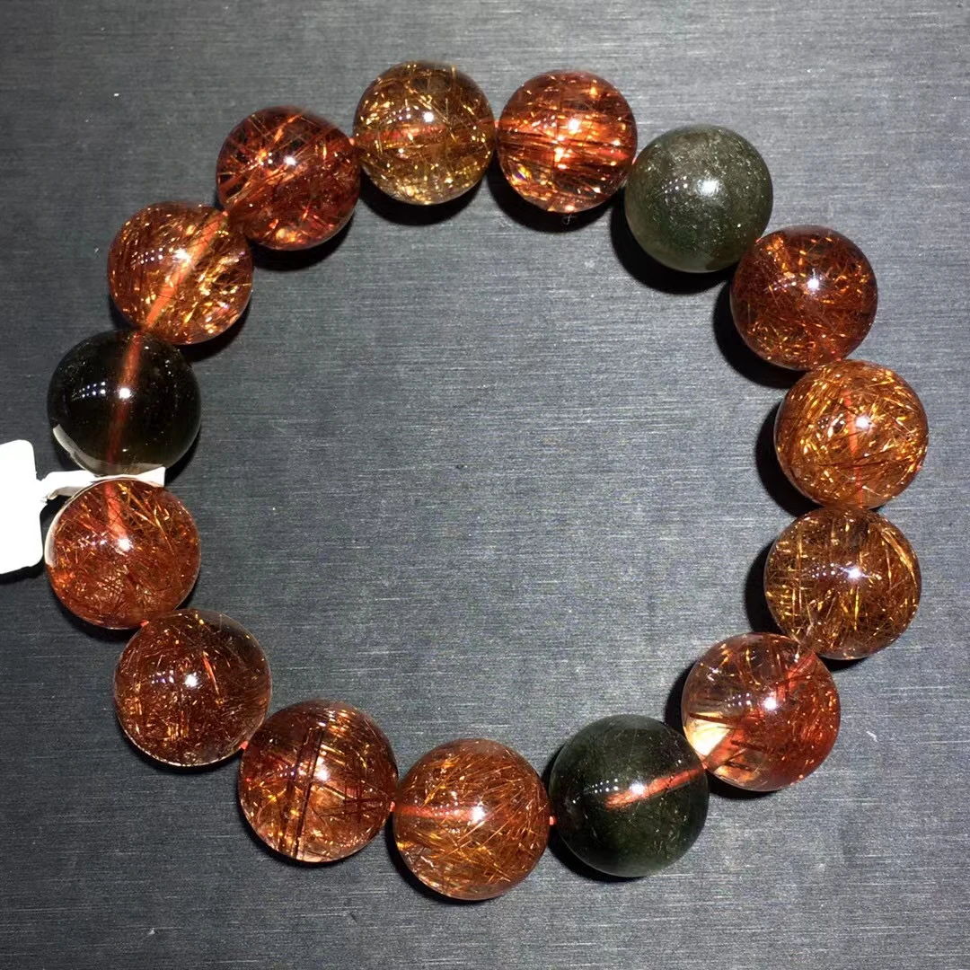 

Натуральная медь зеленый рутилированный кварцевый браслет 16,3 мм прозрачные круглые бусины кошачий глаз для женщин мужчин богатые ювелирные изделия Золотой рутилированный AAAAAAA