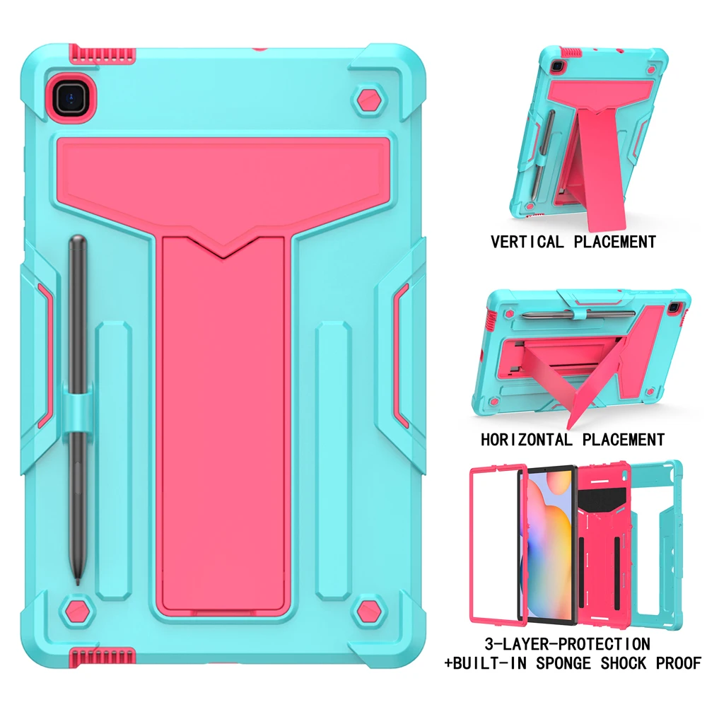 

Shockproof Tablet Cover for Samsung Galaxy Tab S6 Lite S6lite 10.4 P615 P610 X N C Case Coque Hard PC TPU Silicone Stand Shell
