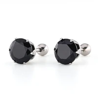 1 pair titanium stainless steel diamond men women earrings six claw aaa black zircon stud earrings wholesale
