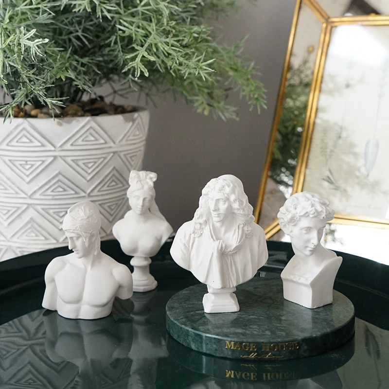 

Greek Mythology Figurine David Portraits Bust Mini Gypsum Statue Drawing Practice Crafts Plaster Sculpture Nordic Decor