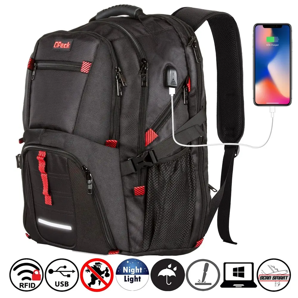 

Extra Large RFID-Safe Travel Backpack with USB Charging Port