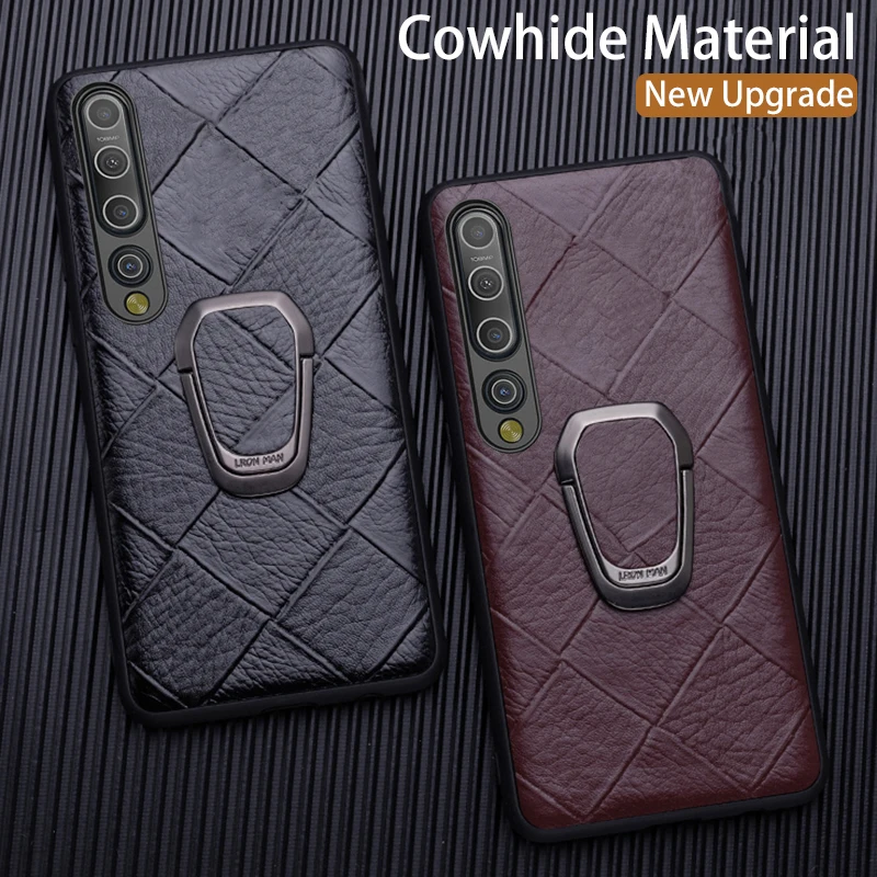 

Leather Phone Case For Xiaomi Mi 10 9 9se 8 Pro Note 10 Mix 2s Case Cowhide Rhombus texture Magnetic Kickstand Cover