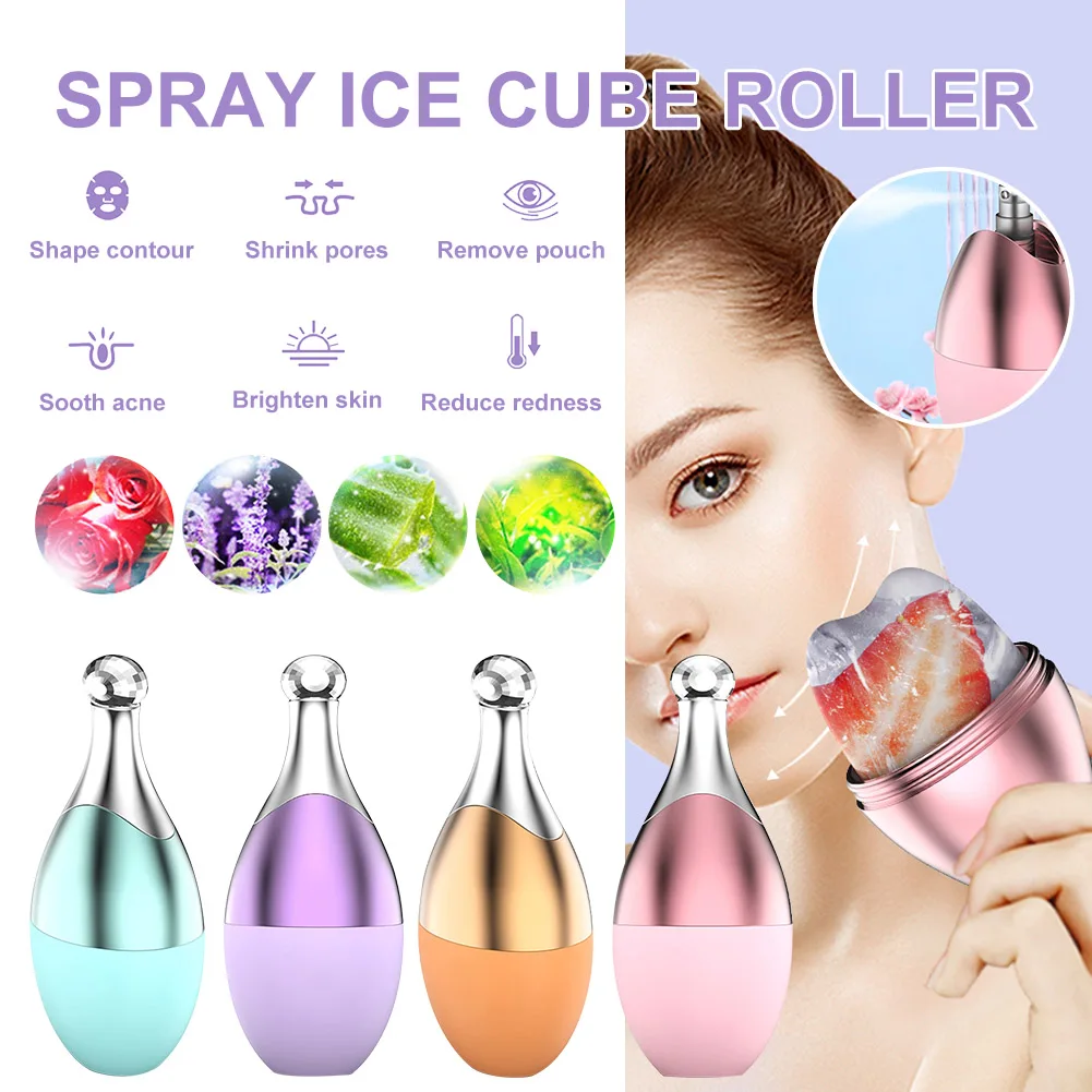 

1PC Facial Massage Ice Roller With Spray Silicone Ice Skin Roller Reduce Puffiness Dark Circles Shrink Pores Face Skin Care Tool