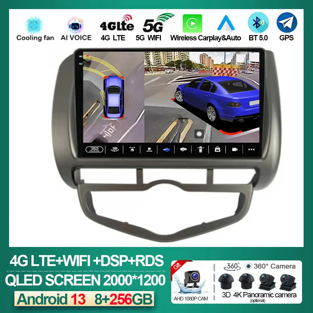 

Автомагнитола на Android 13, мультимедийный плеер для Honda LHD JAZZ City 2002-2007, 2 Din, GPS, Carplay, с поддержкой 360 park, без DVD
