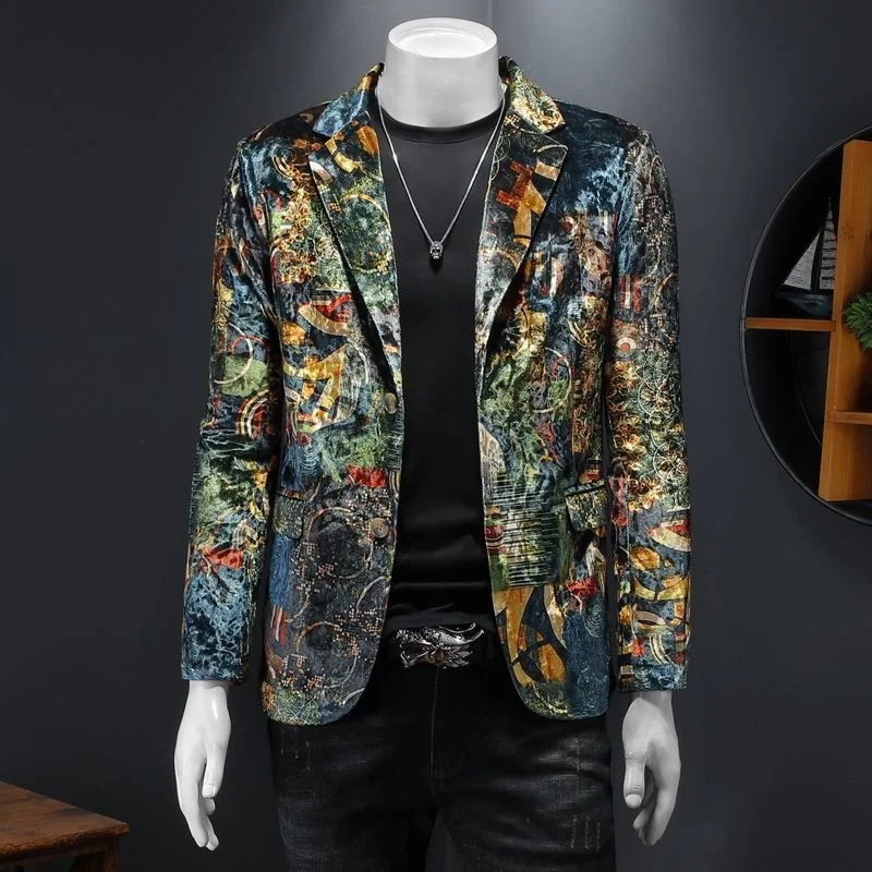 

Baroque Men Blazer Retro Blazers Party Para Hombre Impressionism Print Chaqueta Hombre Formal Blazer Masculino Performance Stage