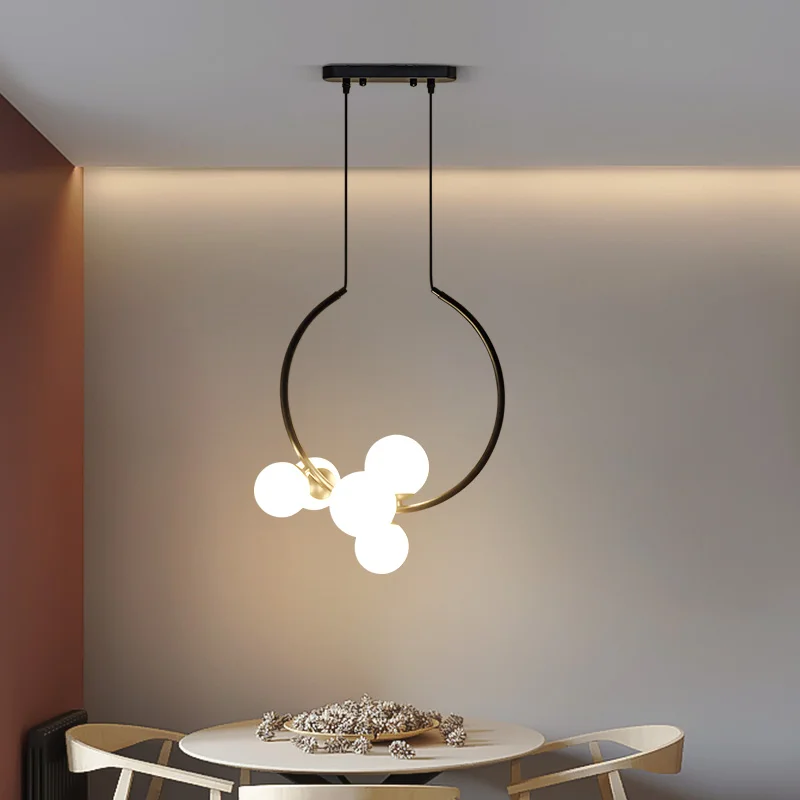 

Черно-белая простая Люстра для столовой, креативная стеклянная Подвесная лампа со стеклянными шариками, Подвесная лампа для ресторана, бара, кофейного цвета, дизайнерская Подвесная лампа с искусственными элементами G9